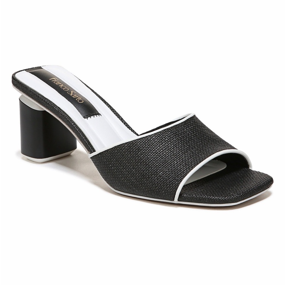 Franco Sarto Black and White Mules Linley Slide Heeled Sandals